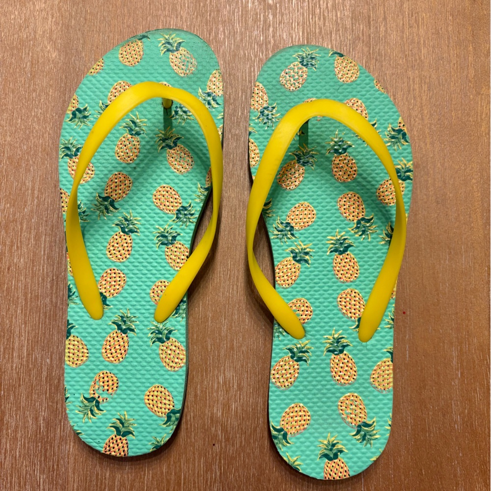 Pineapple Print Flip Flops with Yellow Straps